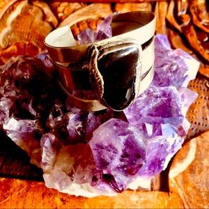 Native American Onyx Silver Cuff Bracelet